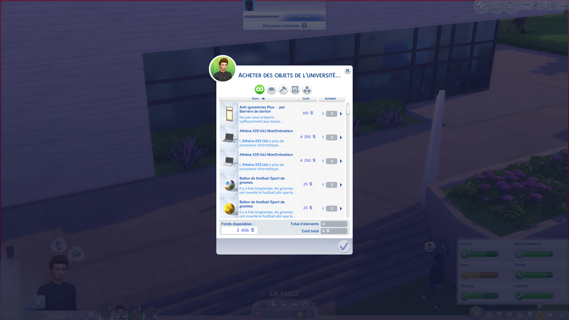 Sims 4 Fac, inscription, simestre, cours, notes et résidence